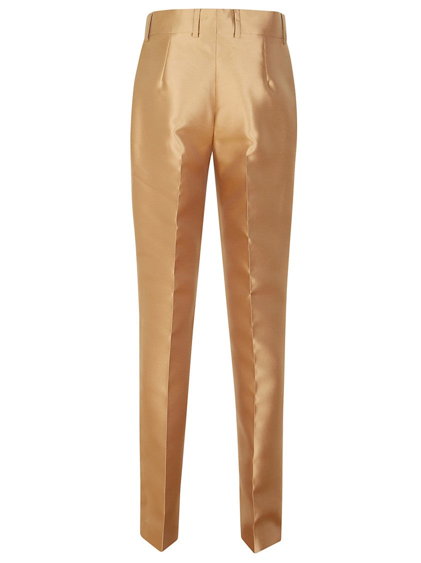 Alberta Ferretti Satin-Finish Tailored Pants With Classic Waistband And Pleats