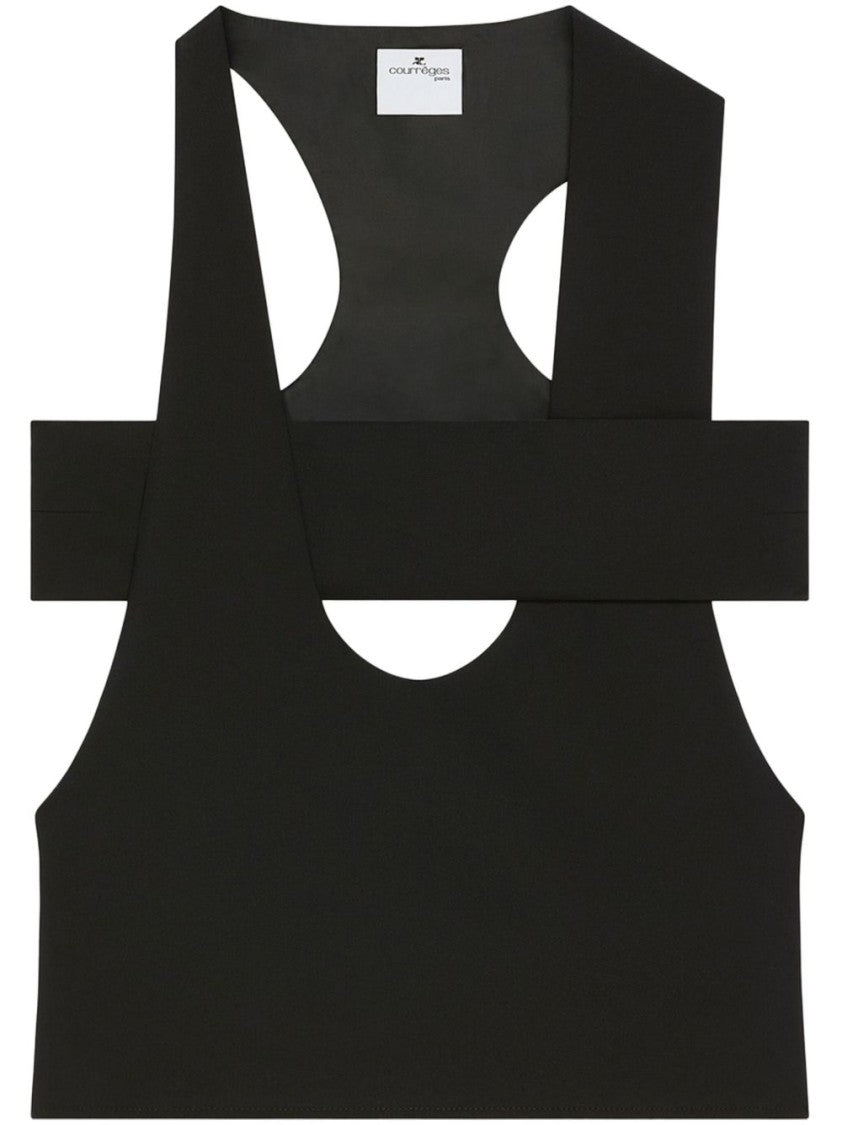 Courrèges U-Neck Black Top With Cut-Out Detailing