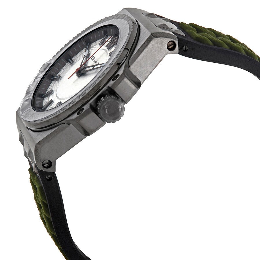 Versace Chain Reaction Swiss-Made Quartz Watch With Luminous Dial And Silicone Strap