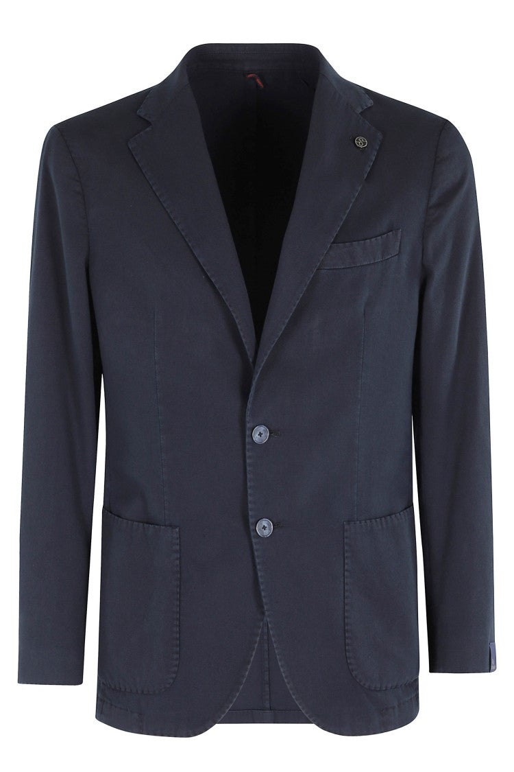 Santaniello Blue Oxford Single-Breasted Cotton Jacket