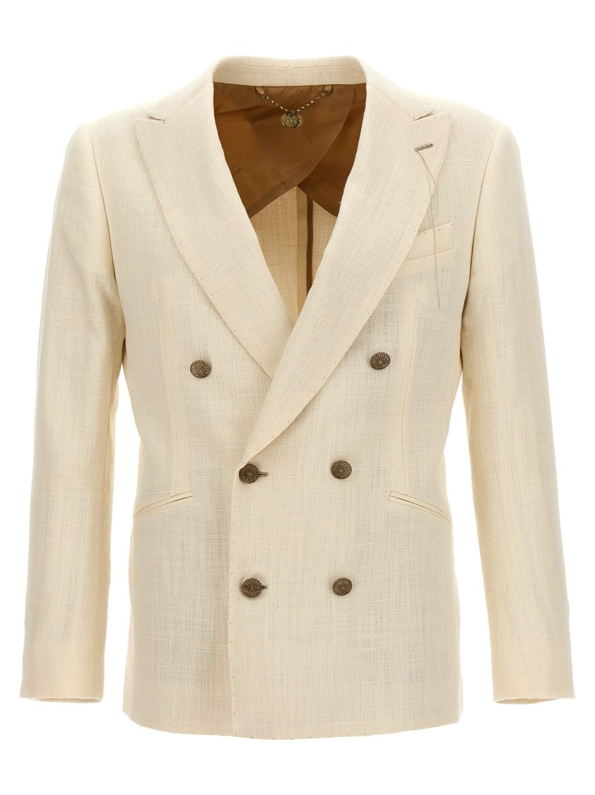 Maurizio Miri Silk Blend Double-Breasted Blazer With Button Closure