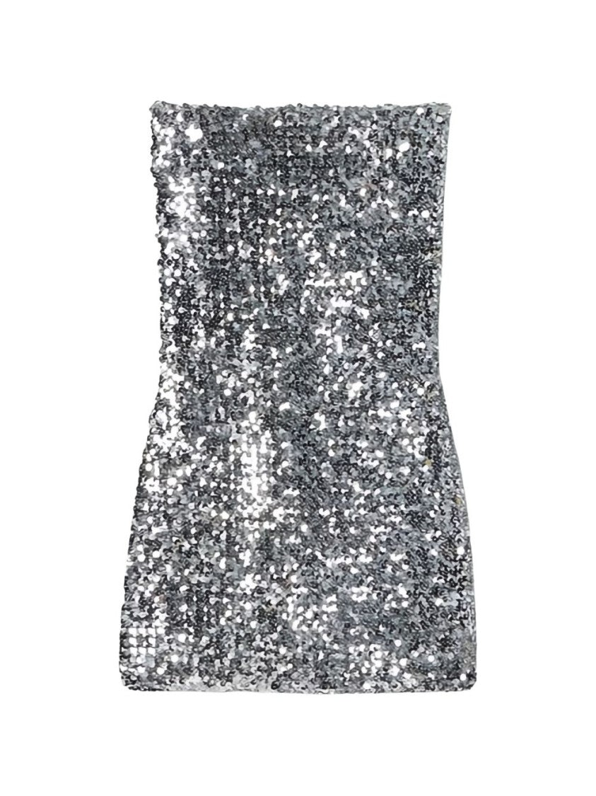 Gucci Silver Sequin Elastic Fabric Mini Dress