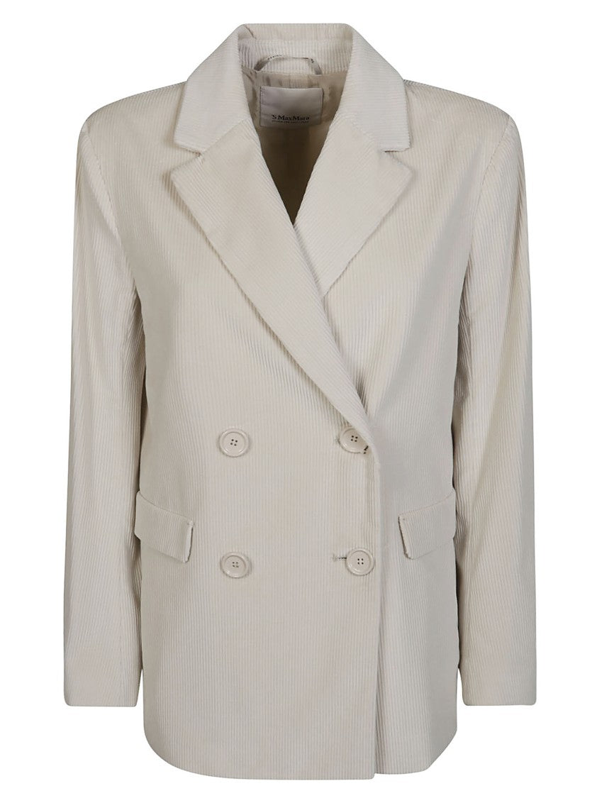 Max Mara Double-Breasted Ribbed Velvet Jacket With Classic Lapel