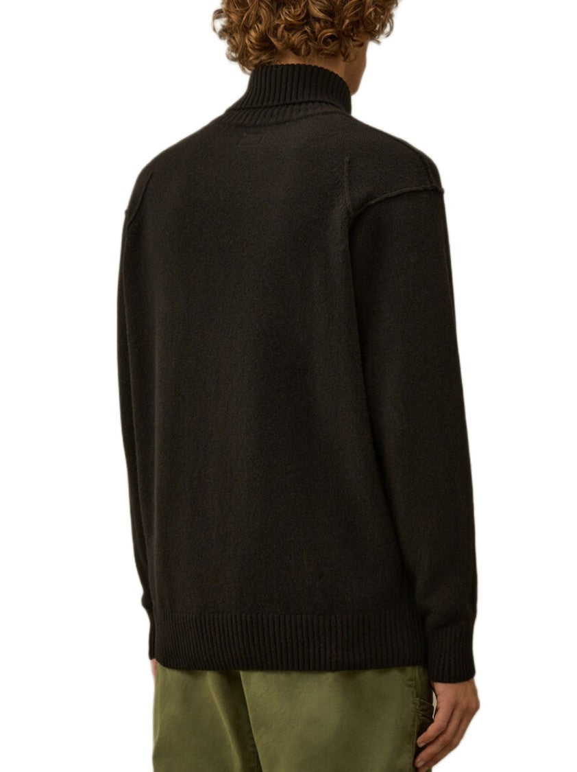 C.P. Company Lambswool Turtleneck With Ribbed Detailing And Lens Pocket