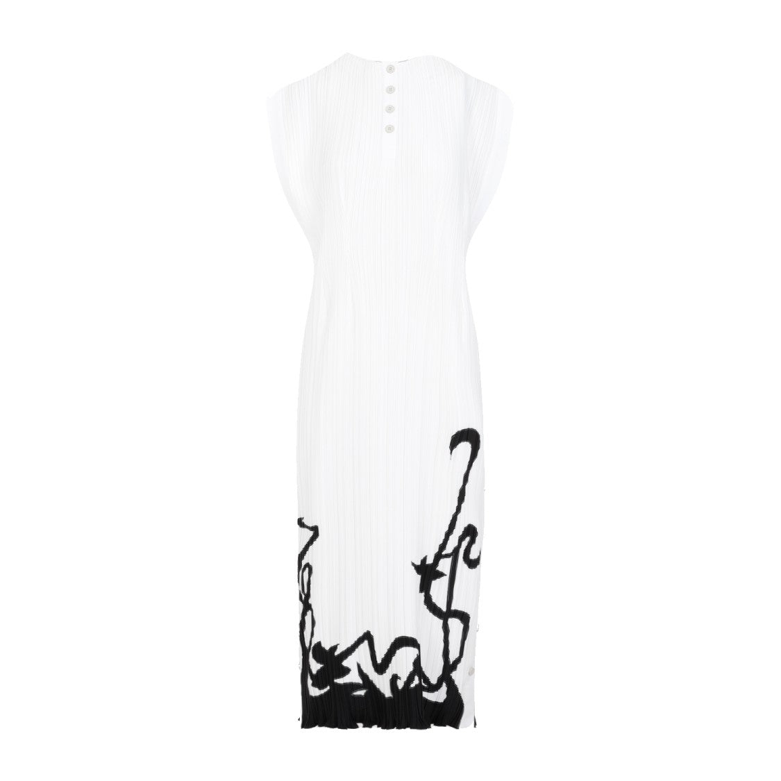 Lanvin Sleeveless Pleated Off White Polyester Midi Dress