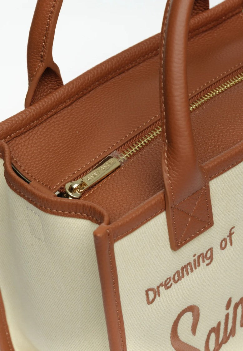 Mc2 Saint Barth Rectangular Cream Canvas Tote Bag