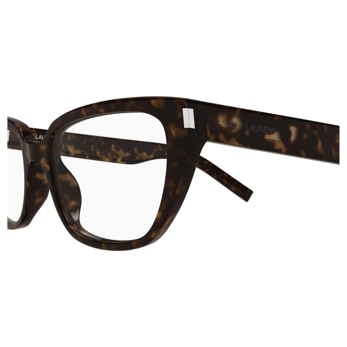 Saint Laurent Rectangular Cat-Eye Sunglasses With Tortoiseshell Pattern And Silver Accents
