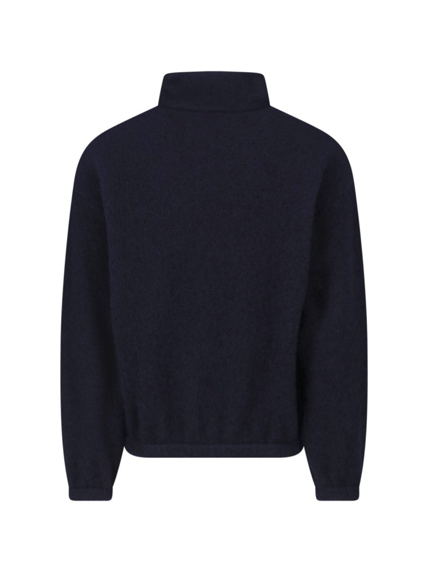 Jil Sander Blue Wool-Blend Half-Zip Sweater