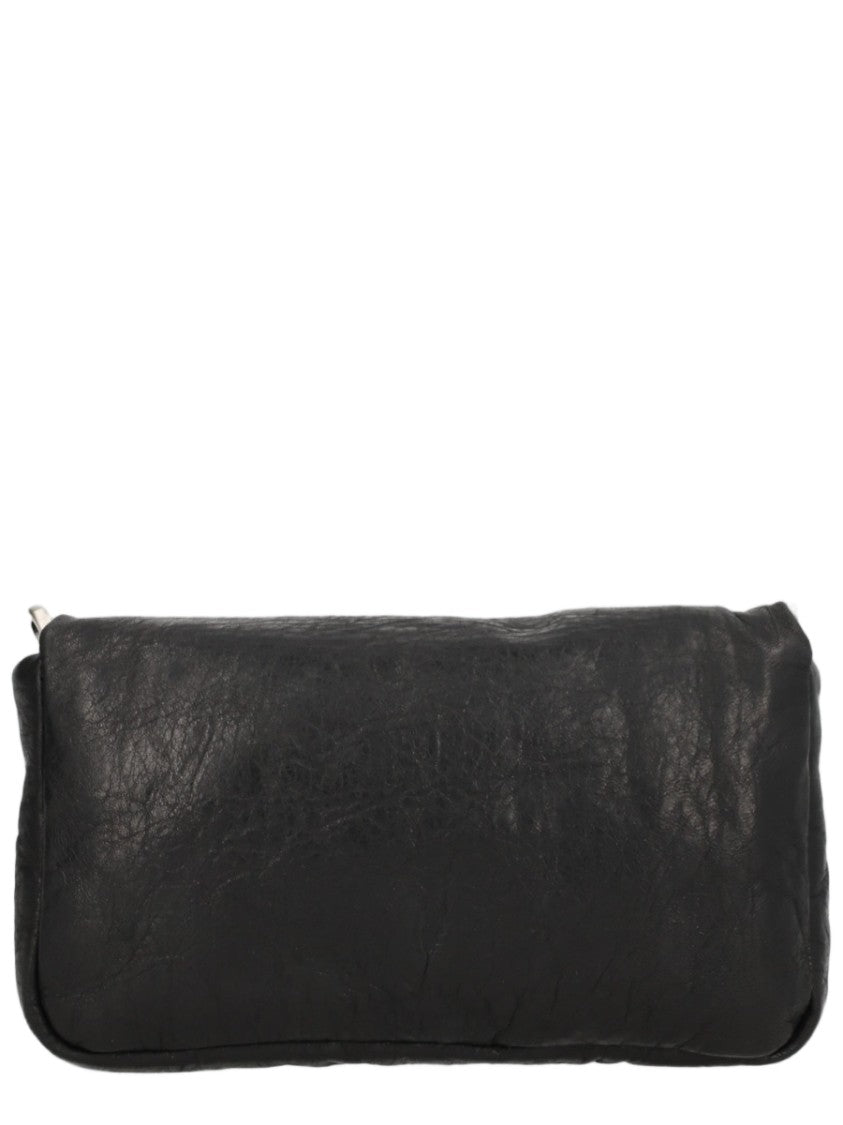Rick Owens Pillow-Shape Black Lamb Leather Bag With Metallic Bar Detail