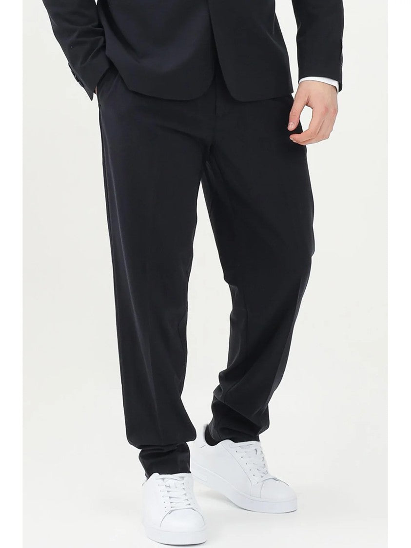 Armani Exchange Navy Blue Tailored Wool-Blend Trousers