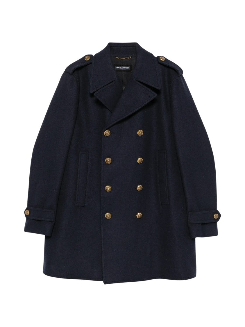 Dolce & Gabbana Navy Double-Breasted Gold-Button Peacoat