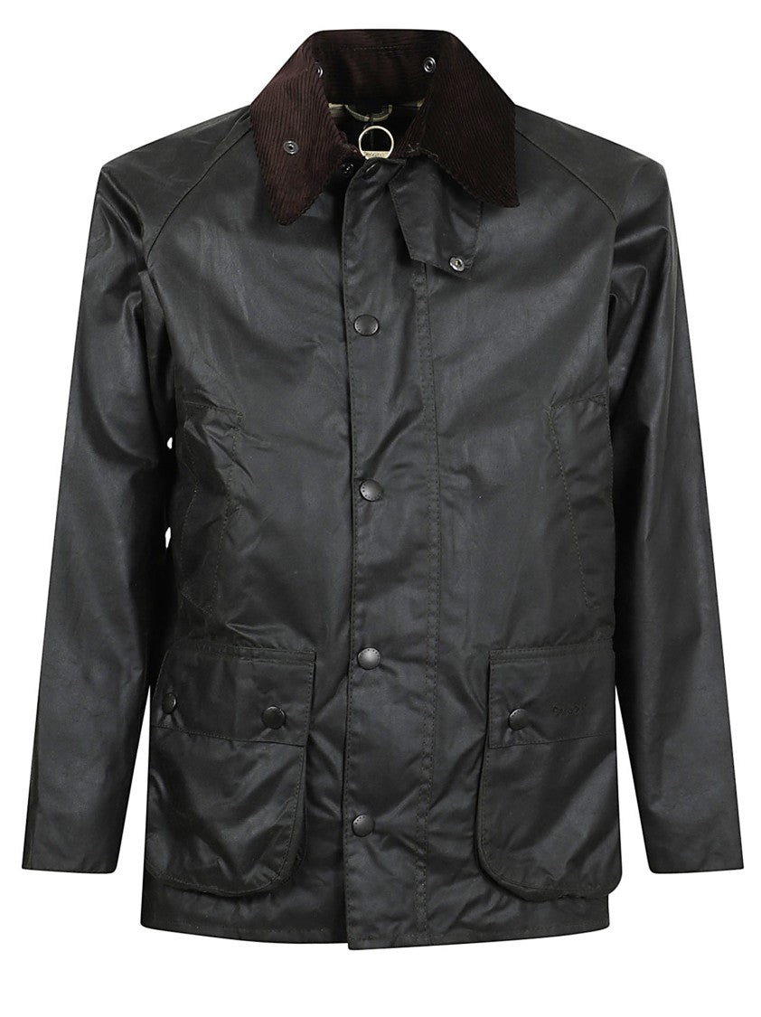 Barbour Dark Green Waxed Cotton Jacket With Corduroy Collar