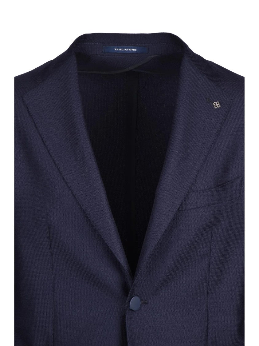 Tagliatore Blue Fitted Virgin Wool Jacket