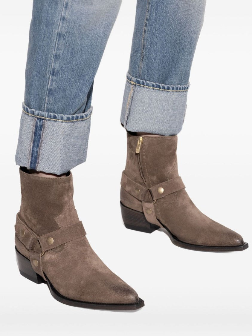 Golden Goose Beige Brown Buckle Strap Leather Boots