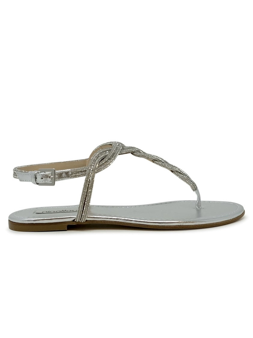 Ninalilou 351172Fr/2 Silver Nappa Flat Sandal