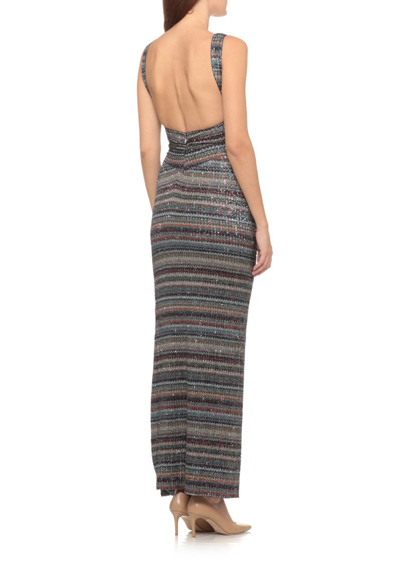 Missoni Multicolor Sequined Lurex Twist Detail Viscose Midi Dress