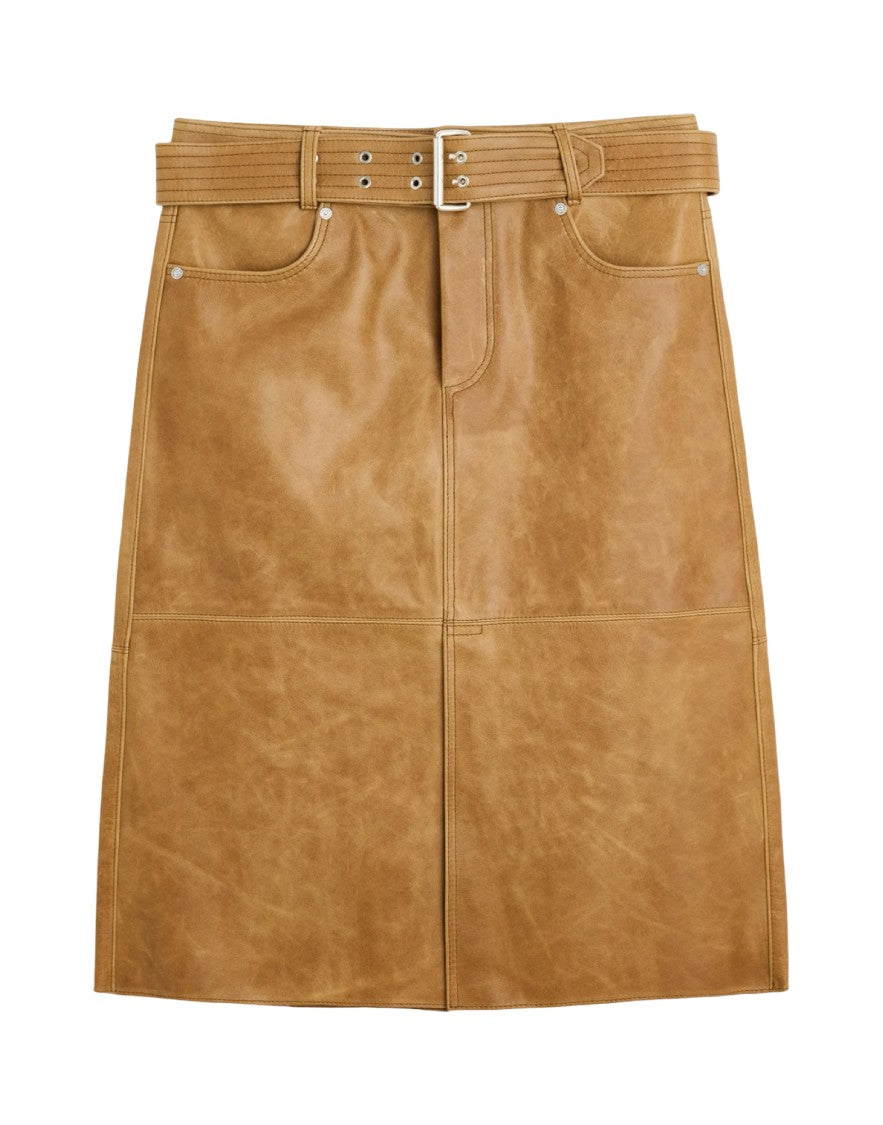 Our Legacy Belted Brown Leather Midi Skirt