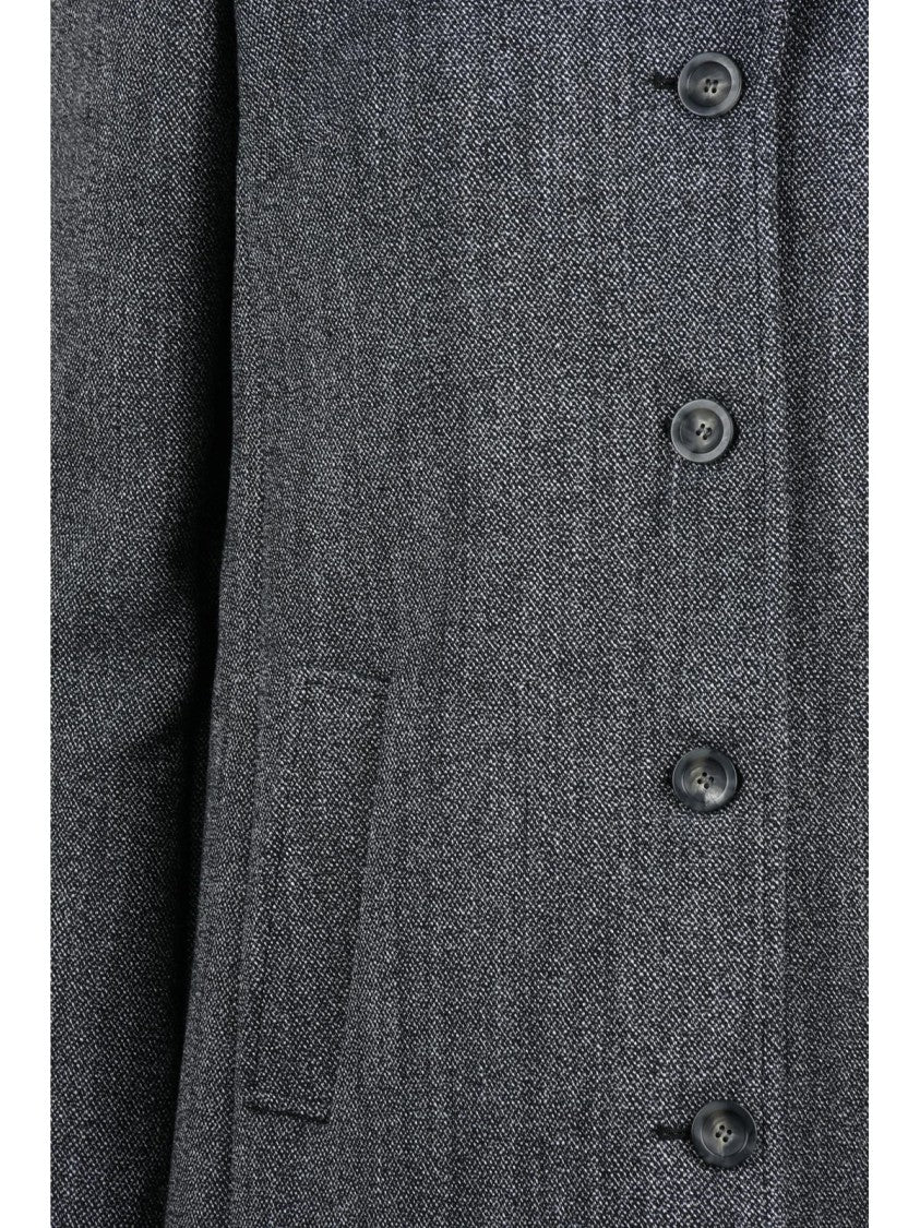 Dolce & Gabbana Flared Grey Coat With Button Closure And Textured Fabric