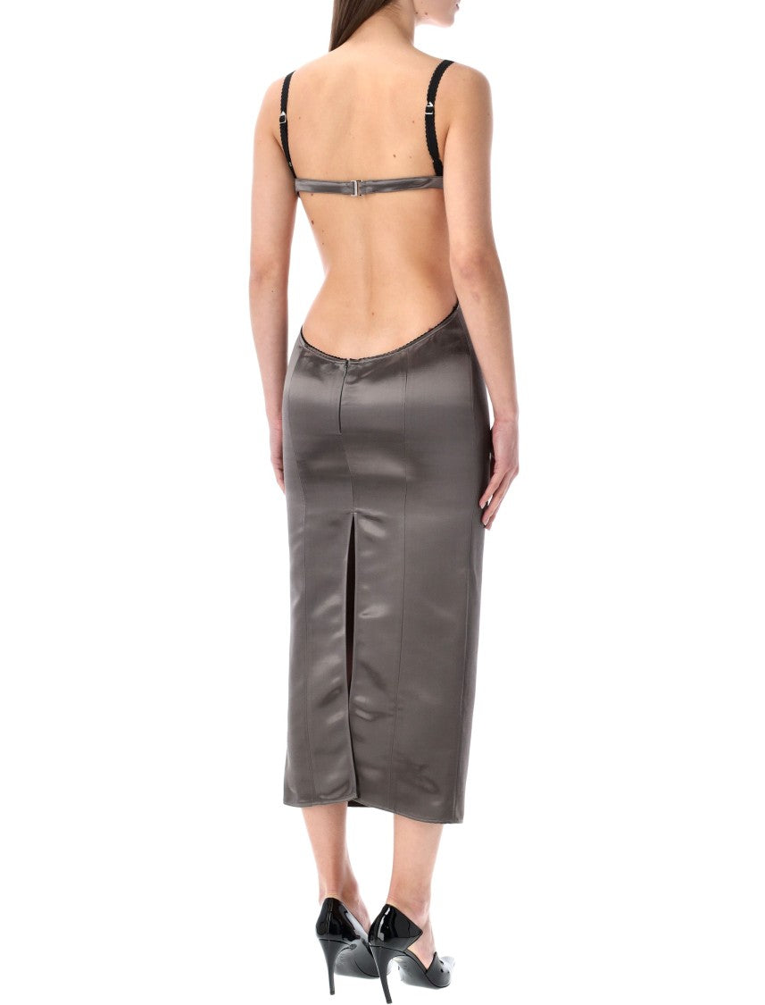 The Attico Metal Grey Satin Mini Dress