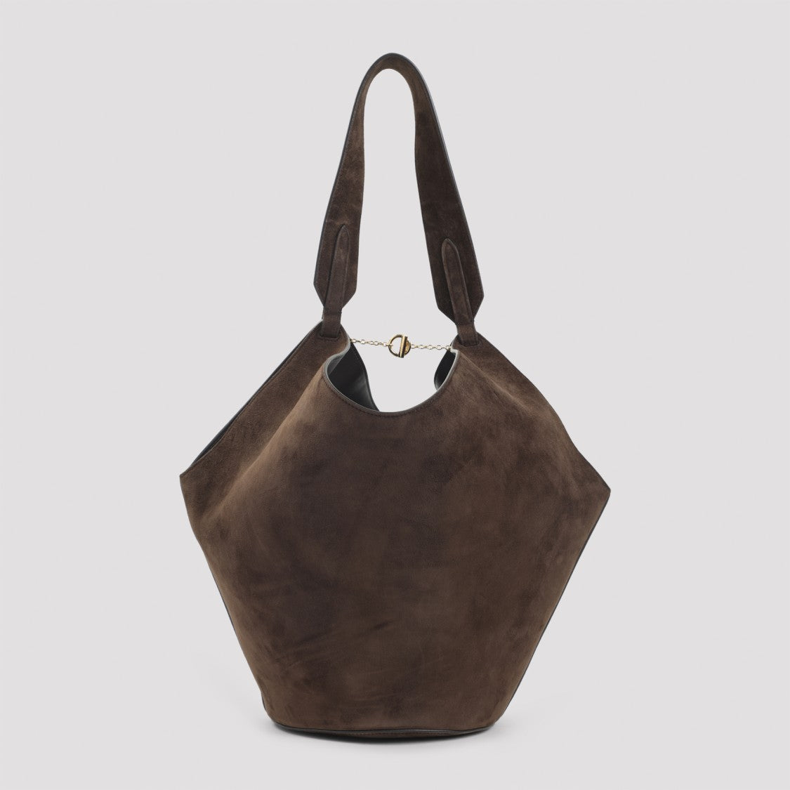 Khaite Distinctive Brown Calfskin Leather Tote With Gold Chain Detail