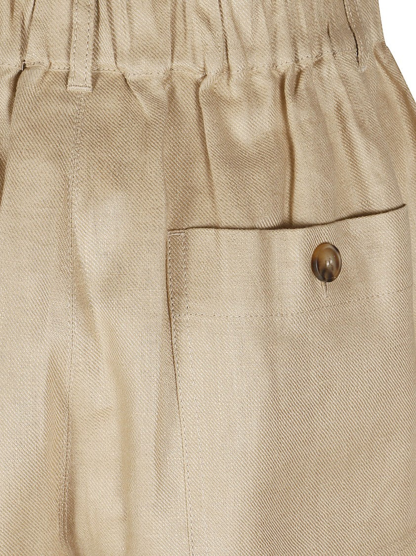 Max Mara High-Waist Linen Shorts With Textured Finish And Buttoned Pockets