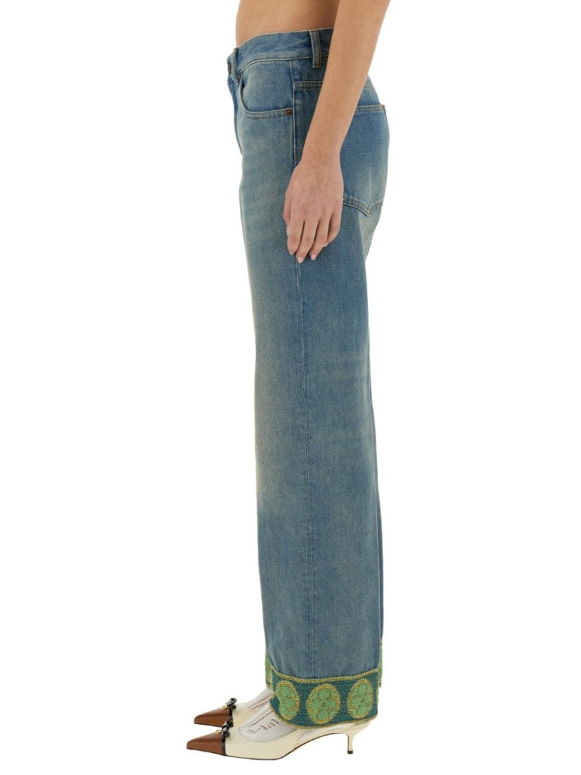 Valentino Denim Pants With Jacquard Edges