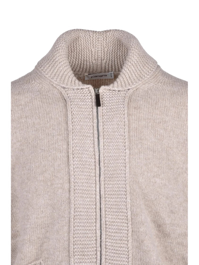 Kangra Beige Wool Zip Cardigan