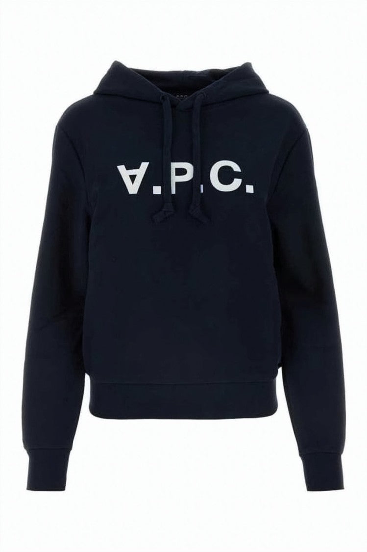 A.P.C. Cropped Black Hoodie With Bold Logo And Ribbed Detailing