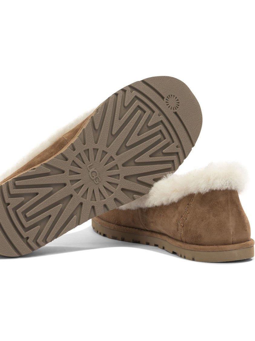 Ugg Suede Ballerinas With Plush Trim And Rubber Sole