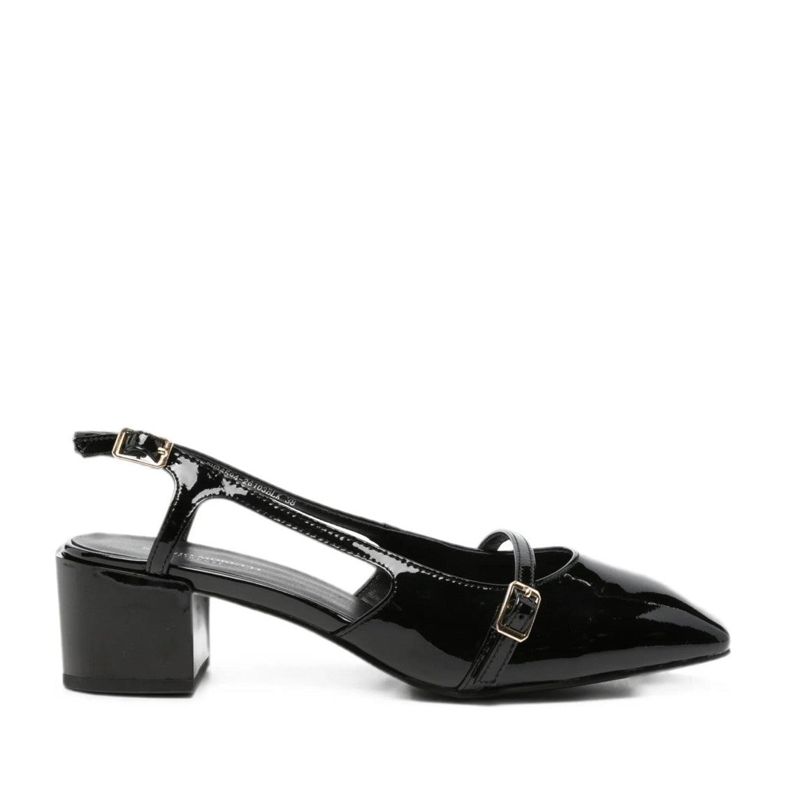 Sergio Moretti Black Elegant Mid-Height Block Heel Patent Leather Dress Flats