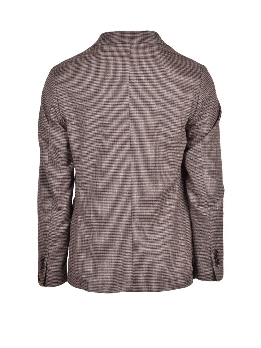 Seinse Brown Checkered Unlined Polyester-Blend Round Jacket
