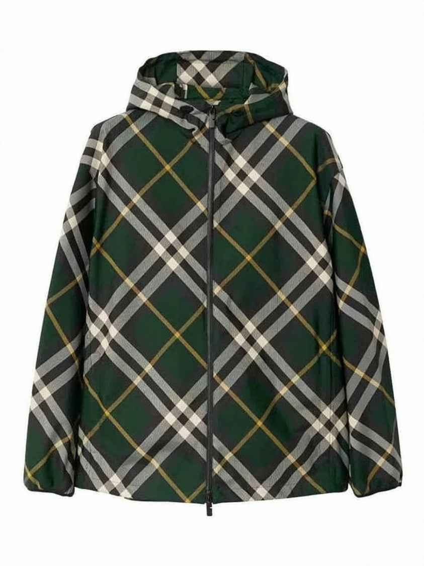Burberry Checkered Patterned Hooded Jacket With Relaxed Fit