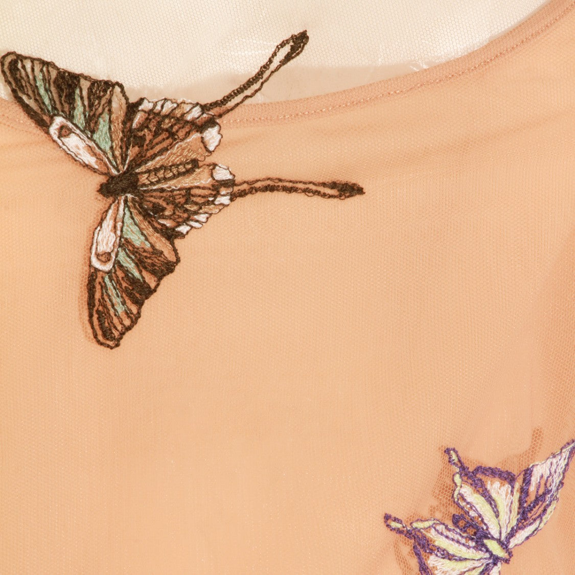 Blumarine Sheer Beige Long-Sleeved Top With Embroidered Butterflies