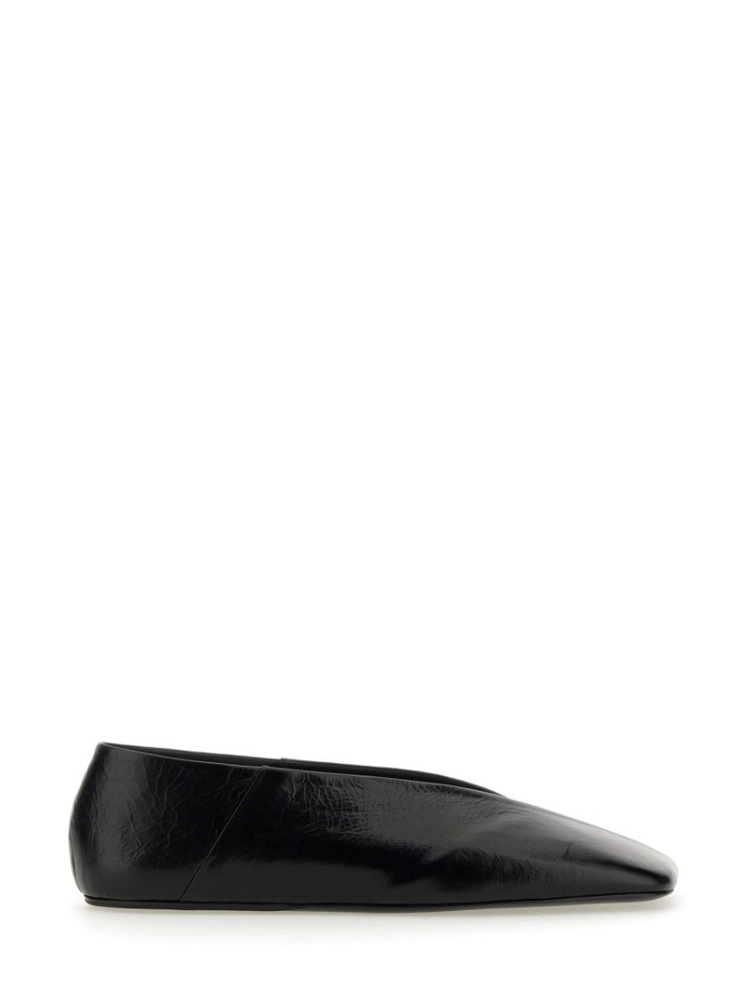 Jil Sander Pointed Black Leather Slippers With Design