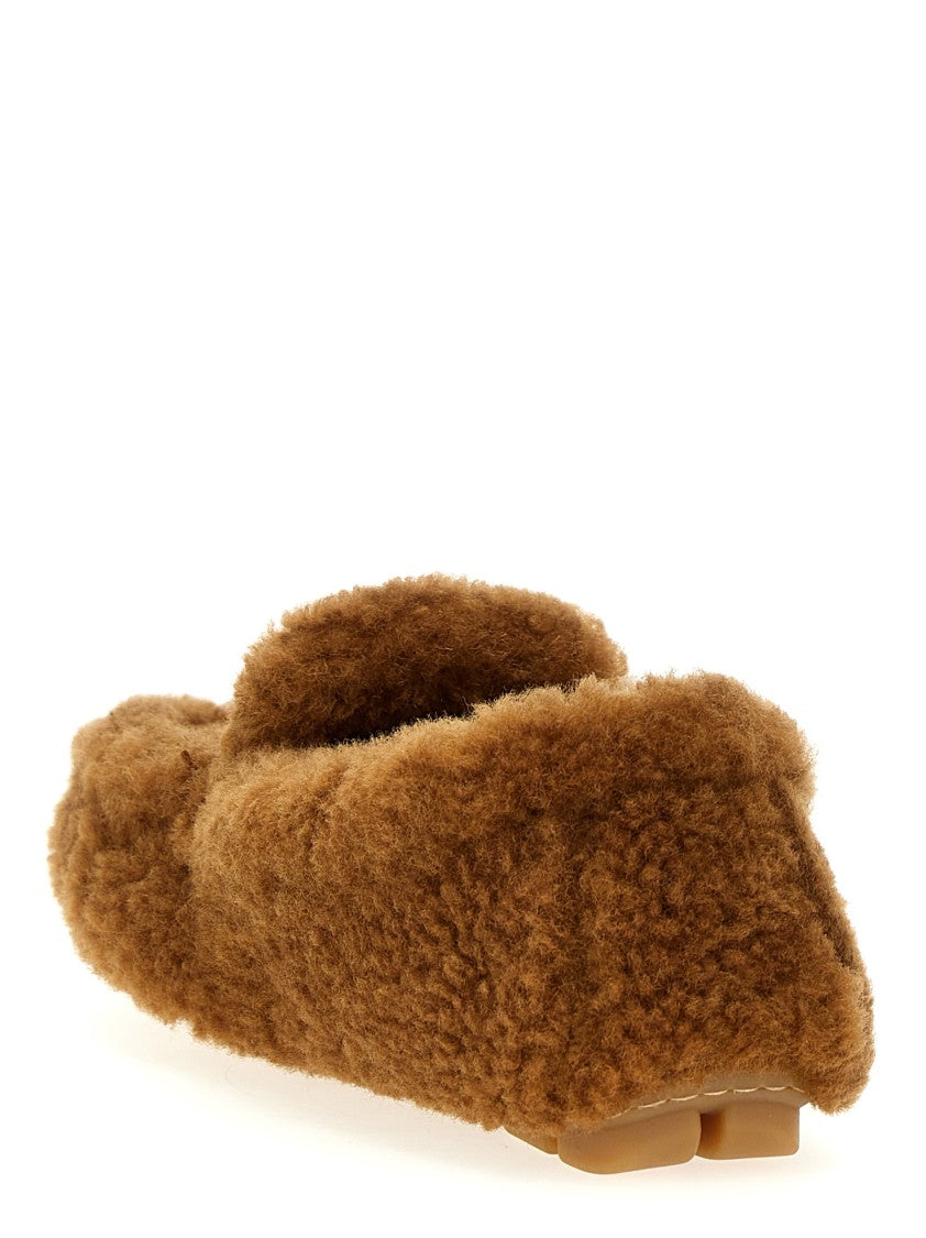 Prada Plush Shearling Loafers With Enameled Logo Detail