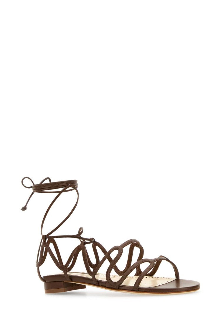 Manolo Blahnik Brown Leather Fawda Sandals