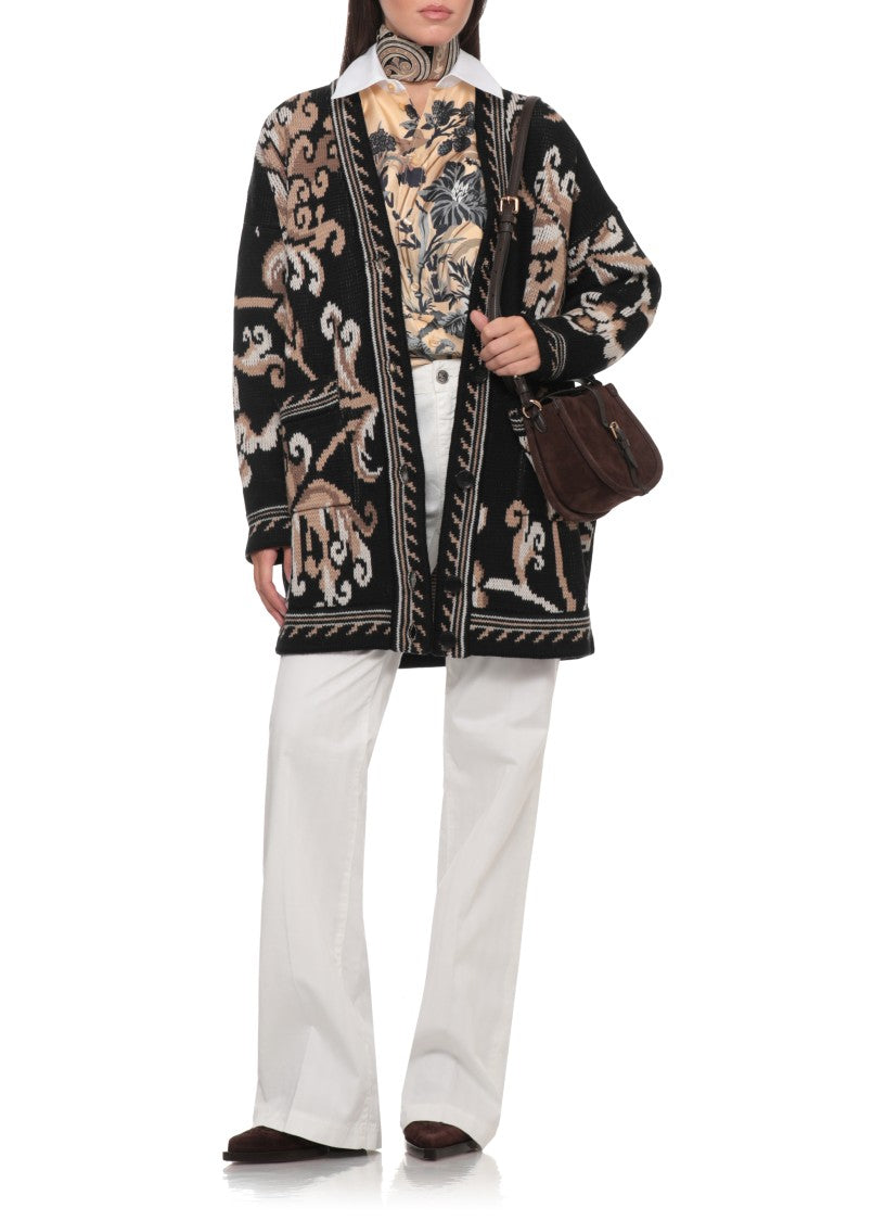 Etro Wool Cardigan With Intricate Motifs And Button Closure