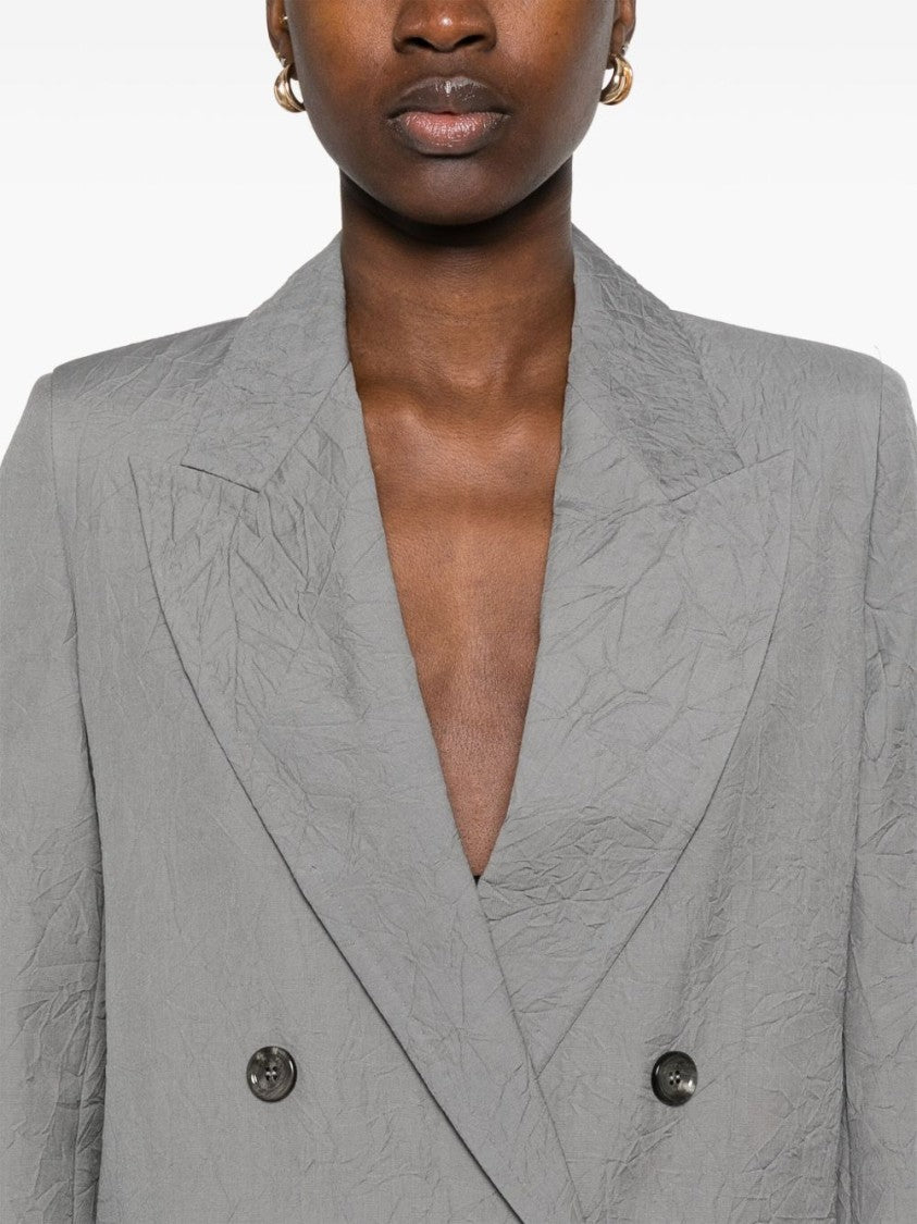 Max Mara Double-Breasted Grey Blazer With Crinkled Texture
