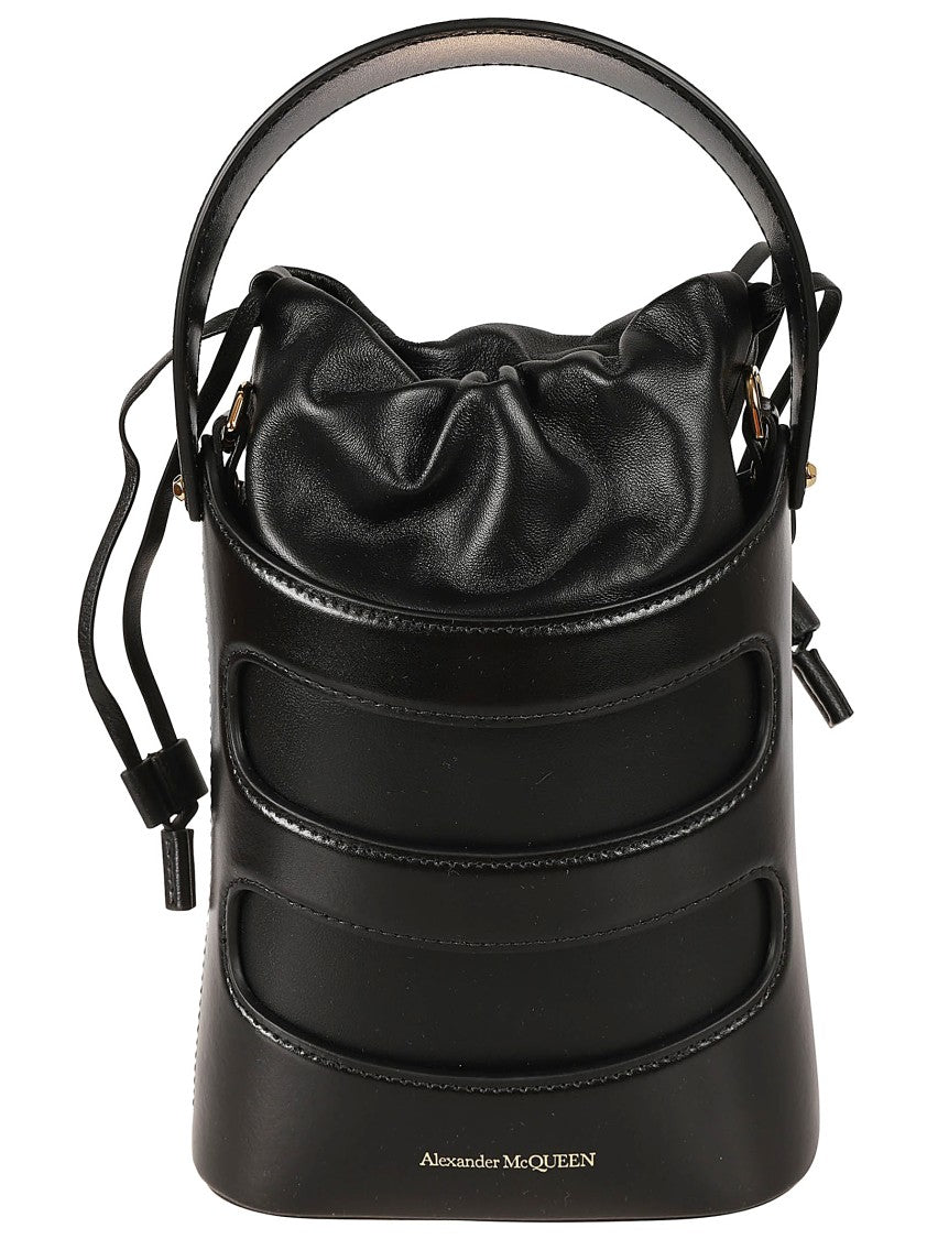 Alexander Mcqueen Structured Drawstring Leather Bag With Cut-Out Detailing