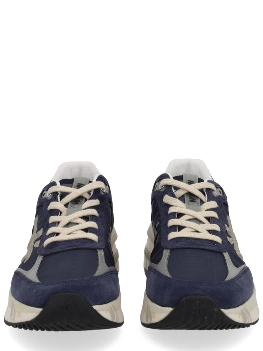 Premiata Navy Blue Sneakers With Suede And Mesh Design