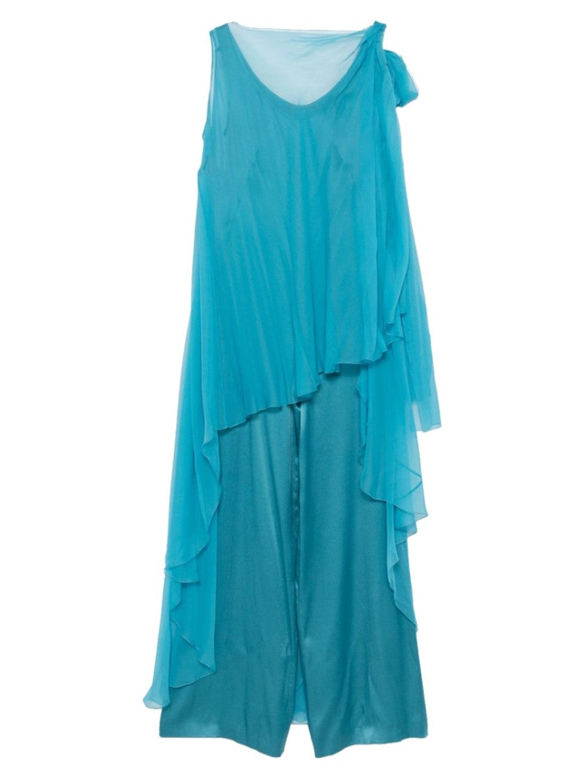 Alberta Ferretti Flowing Silk Jumpsuit With Asymmetrical Overlay