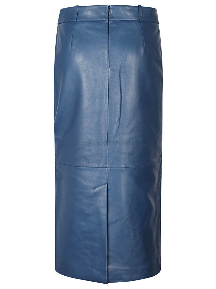 The Frankie Shop Blue Leather Midi Skirt With Structured Design