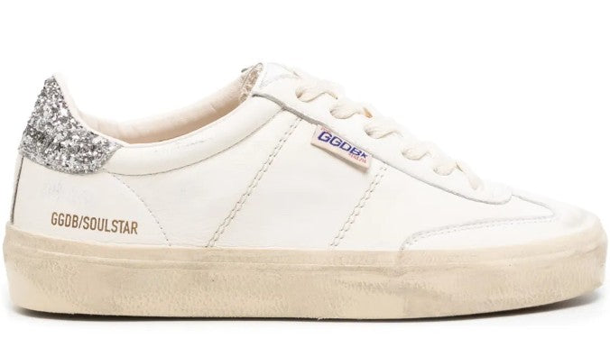 Golden Goose Low-Top White Leather Sneakers With Glitter Heel Tab