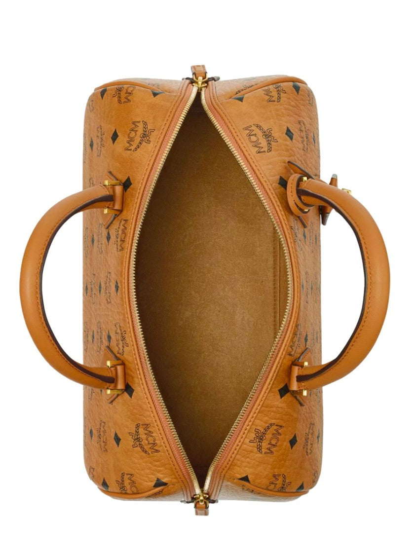 Mcm Structured Cylindrical Bag With Logo Print