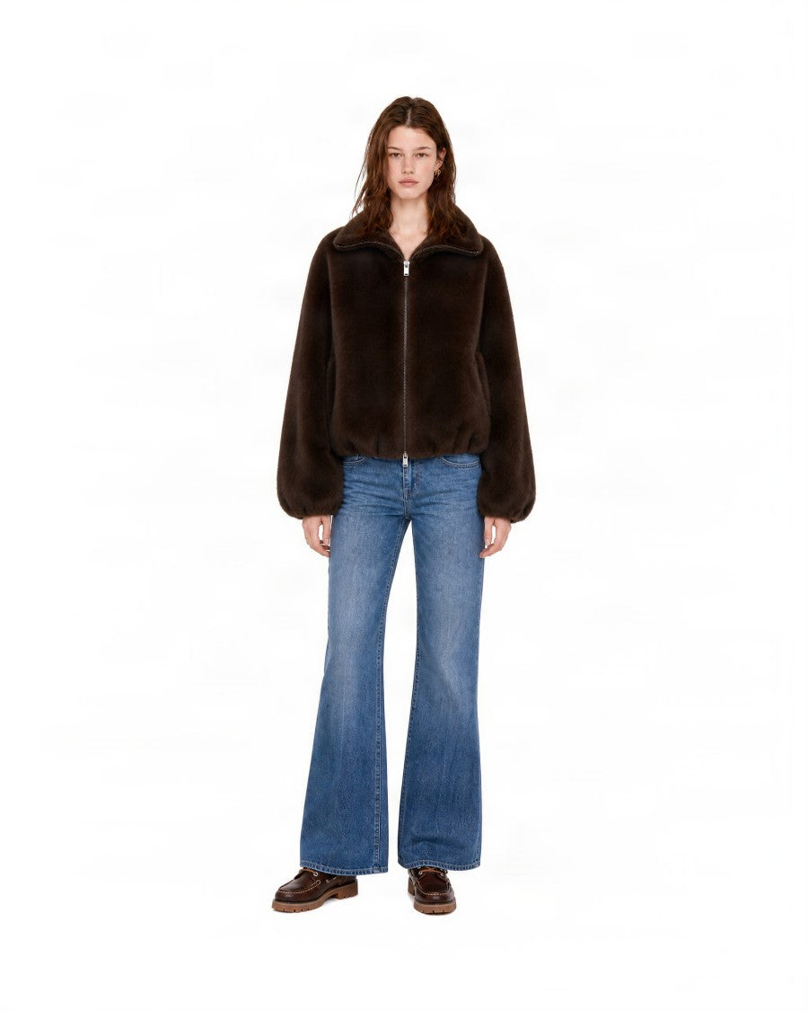 P.A.R.O.S.H. Boxy Short Jacket With Faux Fur Surface And Zip Closure