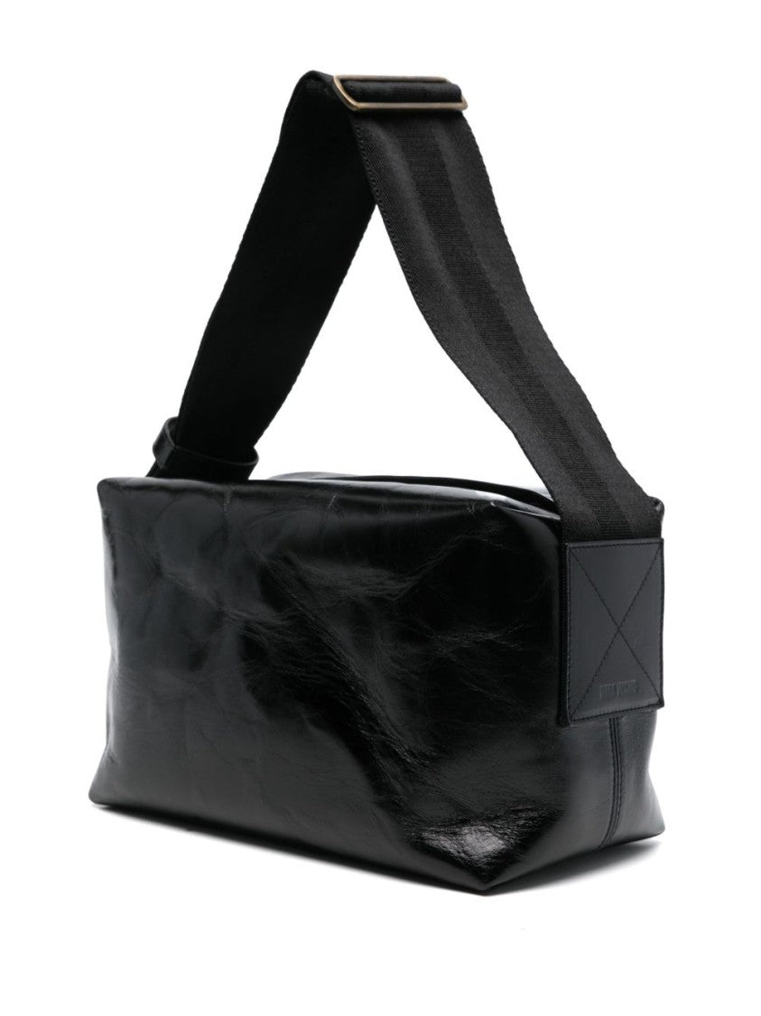 Uma Wang Glossy Leather Shoulder Bag With Adjustable Strap
