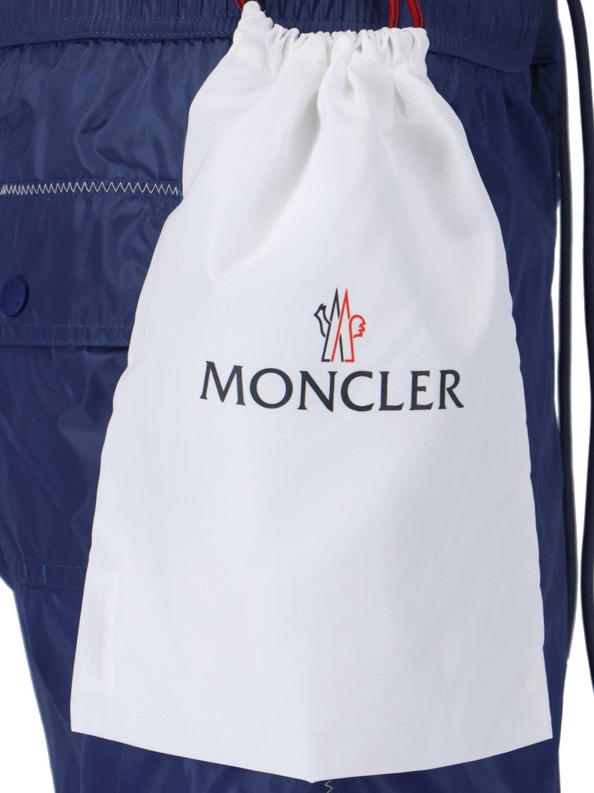Moncler Blue Mid-Rise Straight Leg Swim Shorts