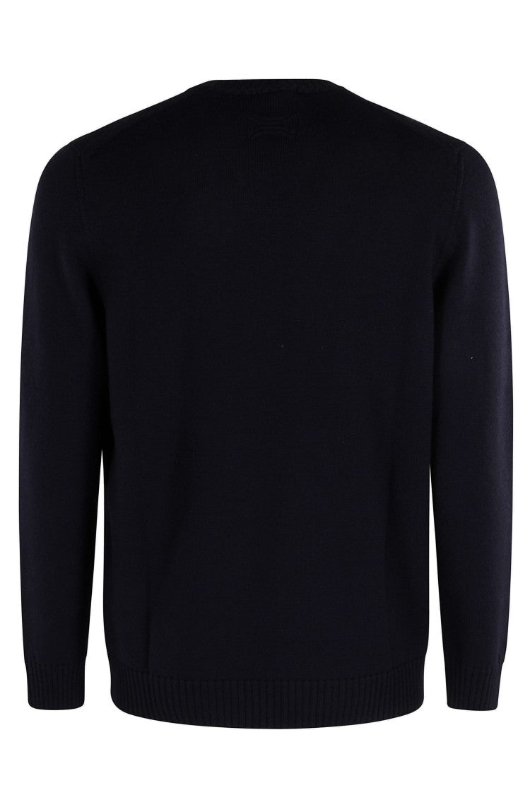 Drumohr Black Double-Ply Merino Wool Crew Neck Sweater
