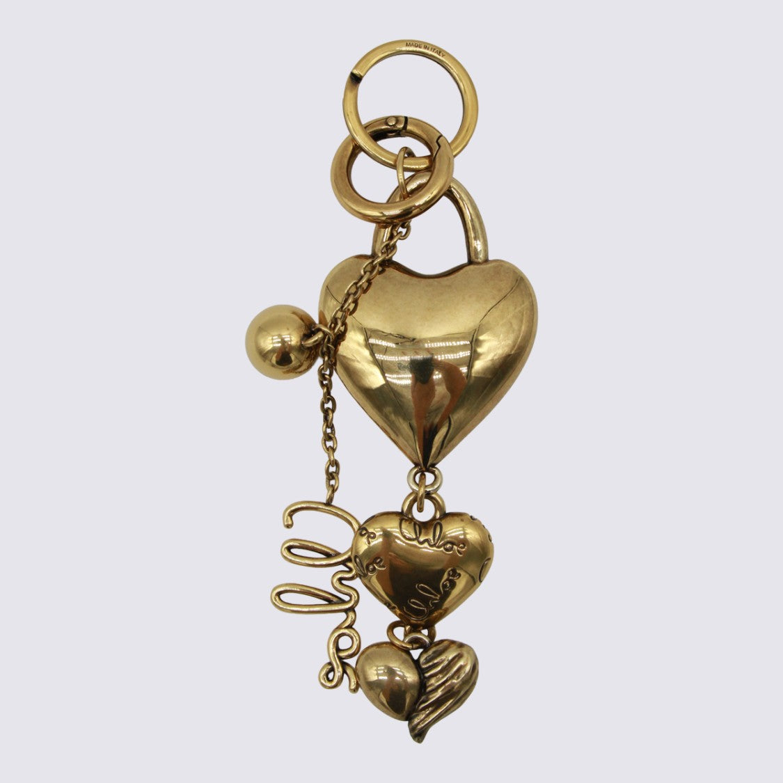 Chloé Heart-Shaped Padlock Gold-Tone Keychain With Intricate Charms