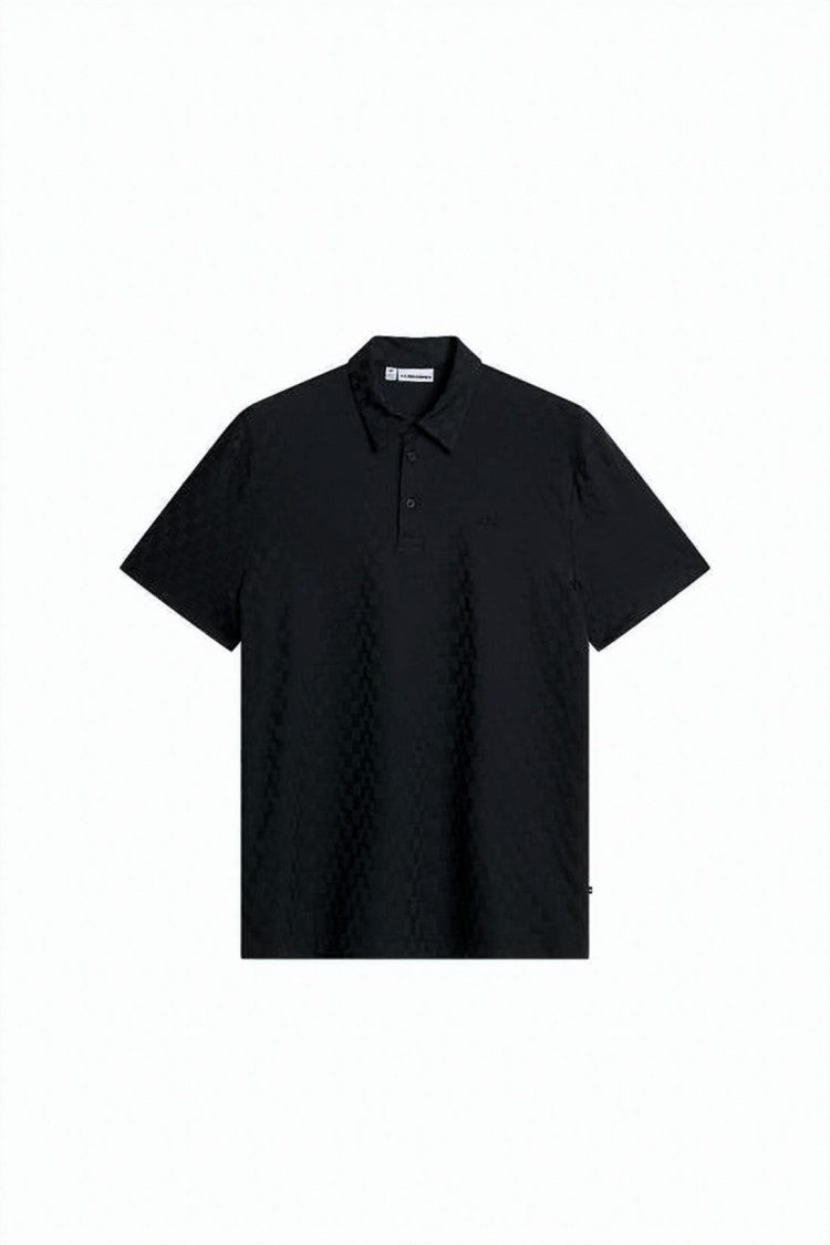 J Lindeberg Textured Black Polo Shirt With Classic Collar